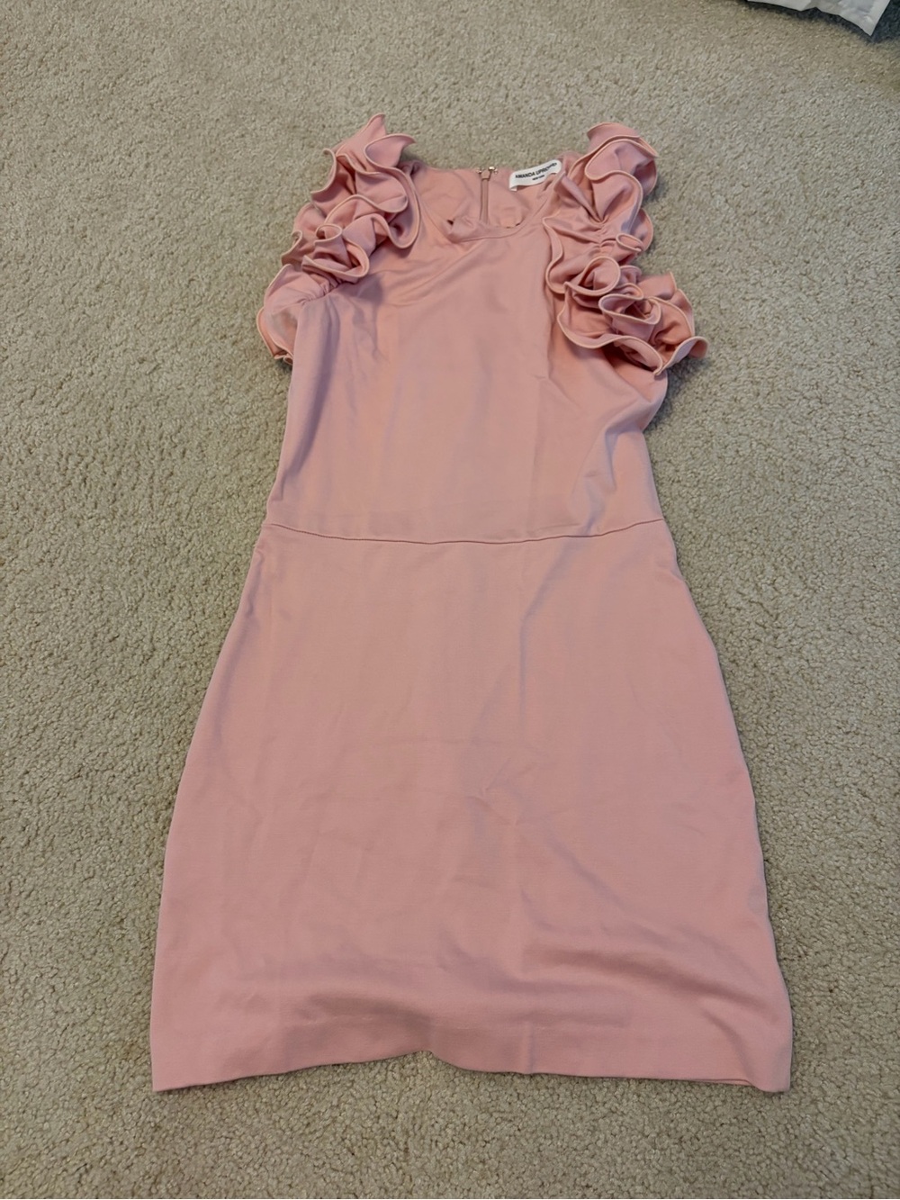 Amanda Uprichard Pink Ruffle Sleeve Sheath Dress